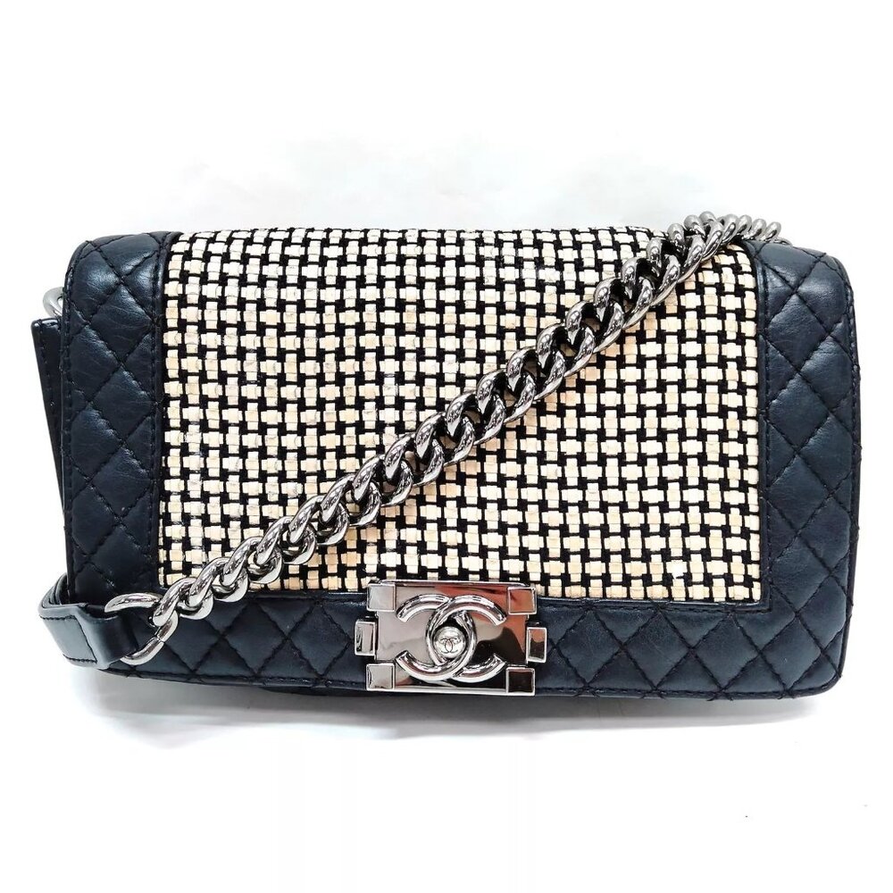 (R783) Chanel Reverso Boy Flap Bag Woven Calfskin